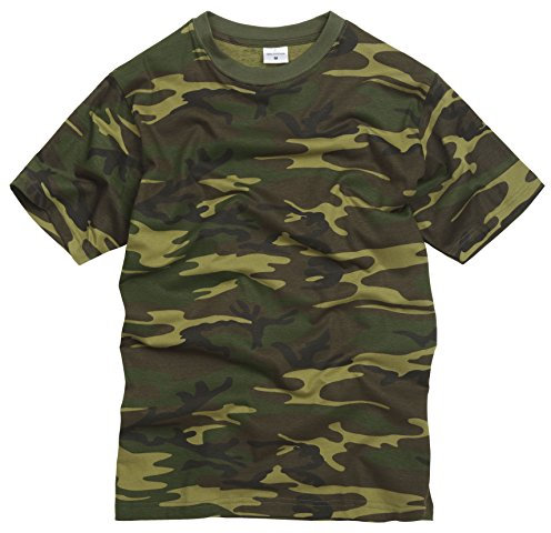 100% Cotton Army Military Style Crew Neck Short Sleeve T-Shirt - Woodland Camouflage (2XL)