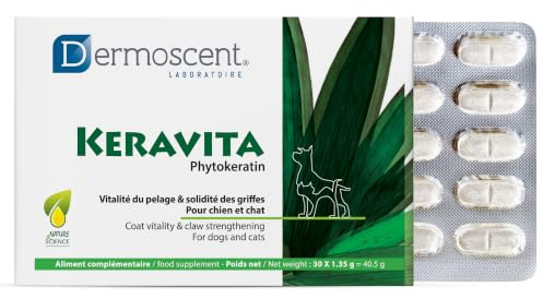 Keravita | Vitalität fürs Fell und Starke Krallen für Hunde und Katzen | Natürliche Formel mit botanischem Keratin, Bambus, Vitaminen und Zink | Leicht zu handhabende, schmackhafte Tabletten