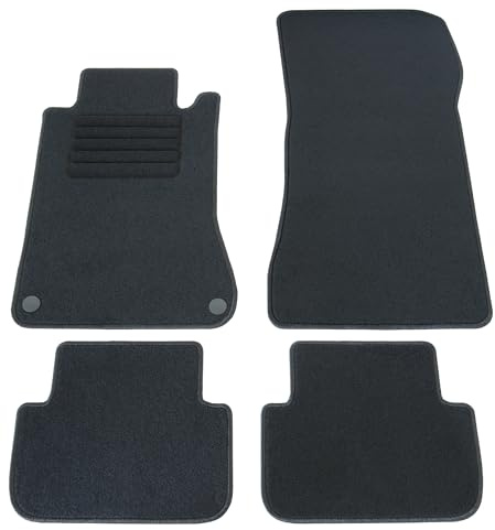AD Tuning Textil Fußmatten für Mercedes CLK W209 Coupe (05/2002-04/2009) | 4-teilig, 100 % passgenau, Textil, Schwarz, Randkettelung, mit Druckknopf Befestigung vorne links