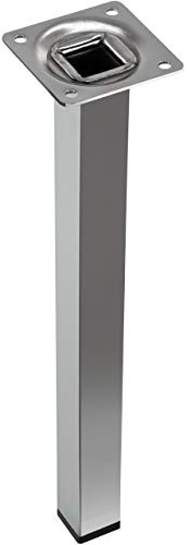 GedoTec Möbelfuss Chrom 700 mm Schrankfuß Tischbein mit schwarzem Kunststoffgleiter - H3917 | Stahlrohr-Füße Metall massiv | Sockelfüße verchromt poliert | 1 Stück - Stützfuß mit Anschraubplatte