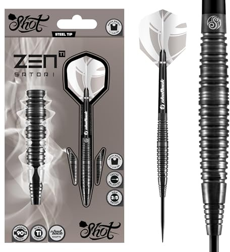Shot! Darts Zen Satori Steel Tip Dart Set Center Weighted-90% Tungsten Barrels (23)
