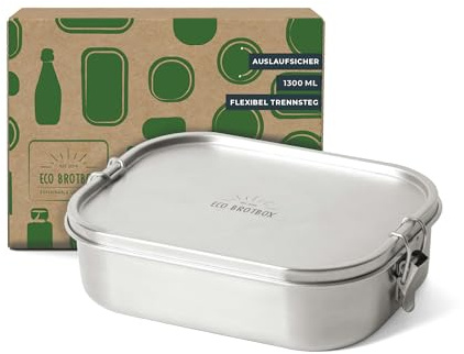 ECO Brotbox Bento Flex- Brotdose mit Fächern 1300ml Classic Edition- Lunchbox aus Edelstahl Quadratisch - BPA-frei und auslaufsicher - spülmaschinenfeste Vesperbox