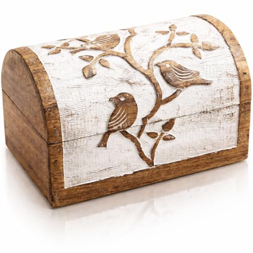 Tolle Geburtstagsgeschenkideen, handgefertigt, dekoratives Schmuckkästchen aus Holz, für Schmuck, Andenken, Schatztruhe, Schmuckhalter, Uhrenschloss, Einweihungsgeschenke, Männer und Frauen (White)