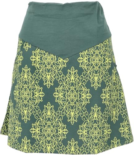 GURU-SHOP, Mini Falda, Falda Boho Plate Skirt Organic, Verde Oliva/limón, Algodón, Tamaño:S (36), Faldas Cortas