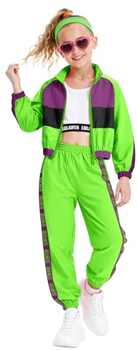 LOLANTA 3pcs Girls Hip Hop Clothes, 80'S Retro Colorblock Tracksuit, Crop Tank Top, Zipper Jacket, Jogger Trousers 4-13 Years