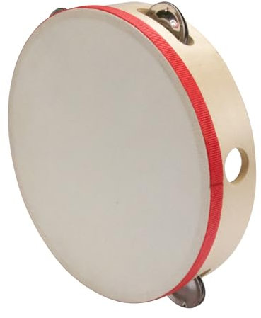Tamburin Handtrommel Tambourin aus Holz, Musikinstrument für Kinder D: 20 cm aus Holz mit 5 Schellen - 3833
