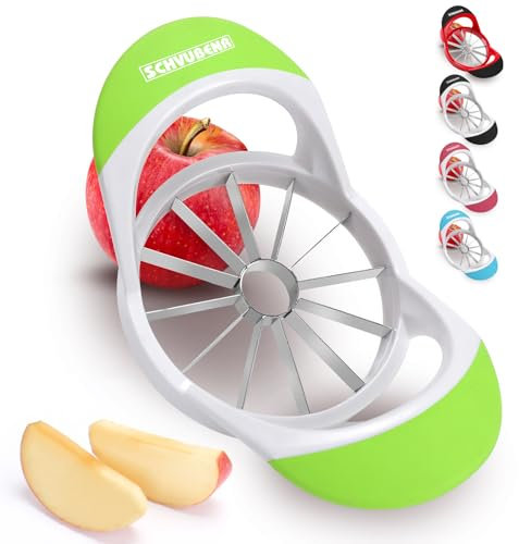 SCHVUBENR 4.72 Inch Large Apple Slicer with 12 Blades - Professional Apple Cutter - Stainless Steel Apple Corer - Sharp Apple Slicer and Corer - Apple Tool - Dishwasher Safe(Green)