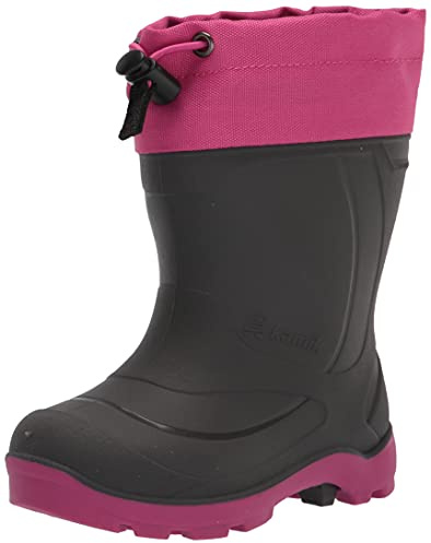 Kamik Snobuster1 Kids Snow Boots - Waterproof, Removable Thermal Insulated Liner, Adjustable Collar, Synthetic Rubber Sole, Round Toe, Charcoal/Magenta - 2 Little Kid