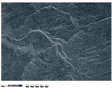 Navaris Tablero de Notas magnético - Pizarra con diseño de Piedra en Negro - Pizarra magnética con Marcador Negro y 5 imanes - 70 x 50 CM