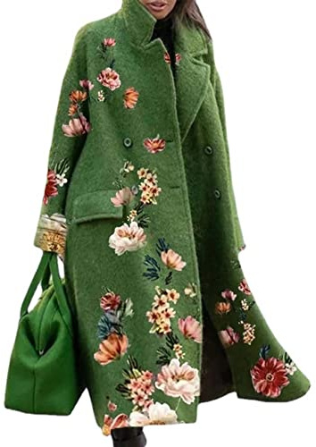 BAIXIAOCHI Cappotto Lungo Di Lana Autunno E Inverno Cappotto Di Lana Verde Aderente Con Risvolto Senza Cintura Tinta Unita