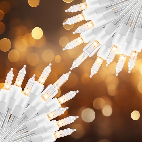2 Pack 50 Count Christmas String Lights Clear Warm White Mini Lights Plug Powered Waterproof for Indoor and Outdoor Use, 12 Feet for Christmas Tree Party, Wedding Holiday Patio Xmas Decorations