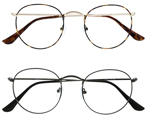 OPULIZE Sol Gafas de Lectura Bloqueo de Luz Azul 2-Pack Montura de Metal Retro Redondo Marrón Gris Resistente a Arañazos Bisagras de Muelle Ordenador Gaming Antirreflejante Hombre Mujer BB94-27 +2.50