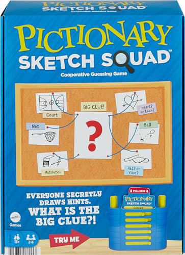 Mattel Games Pictionary Sketch Squad Kooperatives Partyspiel mit Hinweis-Etui, 2 bis 6 Spieler Zeichenspiel