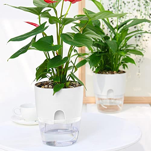 MIVIDE Juego de 4 macetas para hierbas aromáticas, 15 x 15 x 18 cm, olla de riego automático con sistema de riego para frescura, flor, planta, jardín (blanco)