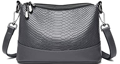 KUNKUN Grau Handtasche Für Damen Umhängetasche Moderne Schultertasche Klein Handtasche Damen Leder Crossbody Tasche Mit 2 Schultergurten