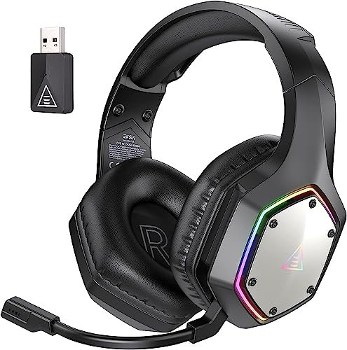 EKSA E1000WT USB Wireless Gaming Headset, 2.4GHz Headphones with Microphone for PC, PS5, PS4, Switch, 7.1 Surround Sound, RGB Light, 3.5mm Wired Laptop Headset