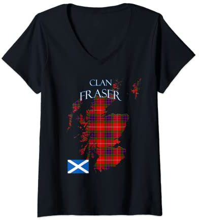 Damen Fraser Scottish Clan Tartan Schottland T-Shirt mit V-Ausschnitt