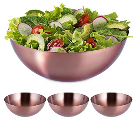 Relaxdays Saladier, Lot de 4, INOX, mélangeur Rond pour Cuisiner et pour Le Service, diamètre de 23,5 cm, cuivre