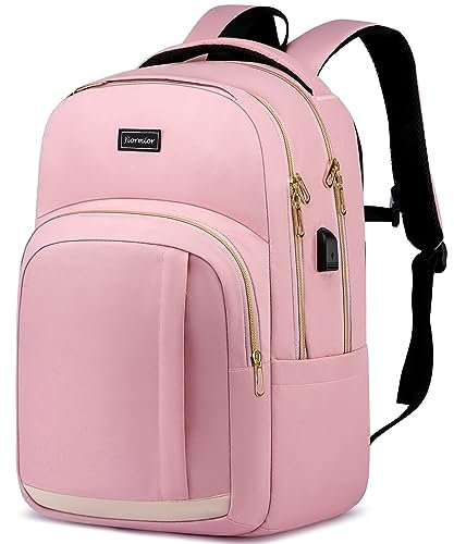 Zaino da uomo per la scuola per laptop da 15,6 pollici, zaino da lavoro, impermeabile, business, ragazzi, adolescenti, con porta di ricarica USB, oro rosa., 15,6 pollici, Rucksack