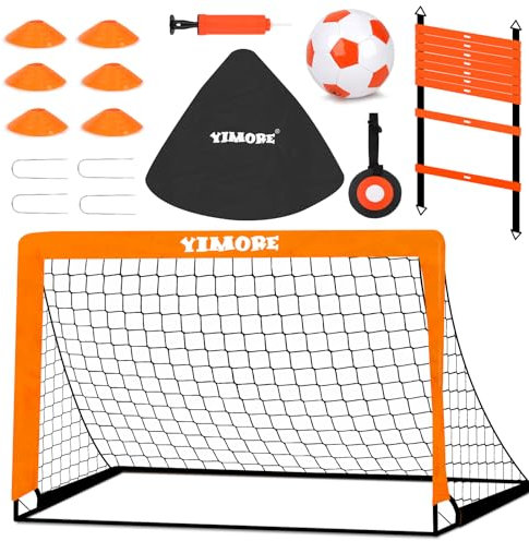 Football Goal Set with Football Training Equipment for Kids, Foldable Football Net with Speed Agility Ladder Disc Cones, Indoor Outdoor Garden Toy Gift for Boy Girls Junior Age 6 7 8 10 12 (orange)