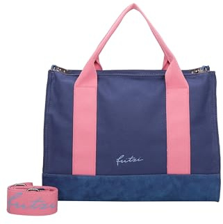 Fritzi Canvas Tote Bag Canvas Navy Shopper Baumwollmix Damen Handtasche Umhängetasche Festival City Beach vegan 29,5 x 40 x 14 cm, Blau