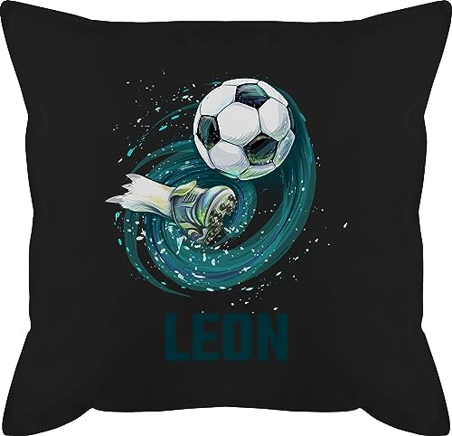 Kissen 50x50 - Fußball Schuss Cool Fußballfan | Fußballgeschenkideen - 50 x 50 cm - Schwarz - personalisierte geschenke männer fussball fussballkissen fußballfans leon zierkissen