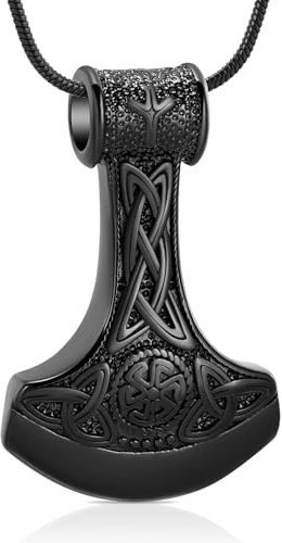 VCCWYQK Mjolnir Thor Hammer Feuerbestattung Schmuck für Asche für Damen Herren Edelstahl Keltischer Knoten Urne Halskette Anhänger für Asche Halter Andenken