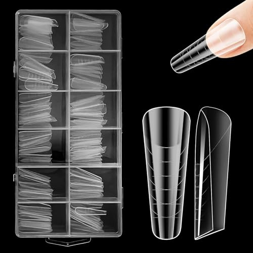120pcs Trasparenti Nail Dual Forms Mold, 12 Diverse Dimensioni Finte con Acrilico Unghie Trasparente con Scala Graduata, per Ragazze Donne che Fanno Manicure, Ricostruzioni ManiNails e Tip Nail Art