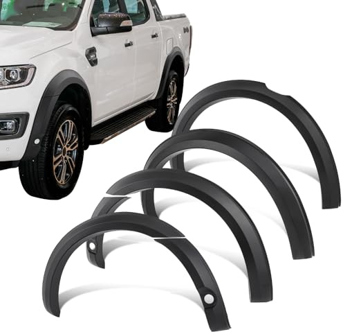 JHCHAN Fender Flares Kotflügelverbreiterung für Ford Ranger 2019-2022 T8 mk3 Wildtrak Wolftrak Thunder Limited Raptor Mit PDC, Extra Breit 4 ABS Radkastenverlängerung und Schmutzfänger Matt-Schwar