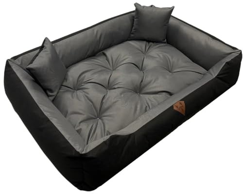 Dogs4Life Hundebett XL 130x105 cm für große Hunde – Waschbares Hundekissen, wasserabweisend, dick gepolstert mit PU-Schaum, Oxford Cordura, Oeko-TEX®, Grau