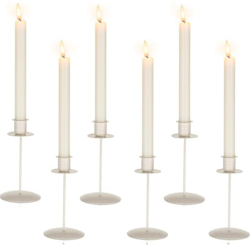 Romadedi Kerzenhalter Kerzenständer Stabkerzen Weiß - 6er Set Kerzenhalter Stabkerze Metall Vintage Modern Deko für Hochzeit Tisch Weihnachten Tischdeko Wohnzimmer Adventskranz Advent