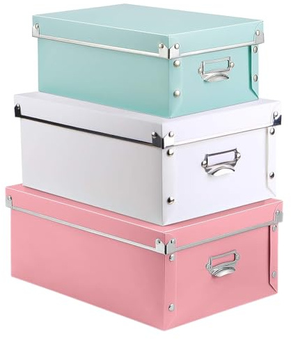 ZZYANGZZ storage box, Mixed color decorative storage box，with handle, lid, screw fixed, foldable, three sizes suitable for holding clothes, toys, cosmetics, blankets (Mixed color 2)