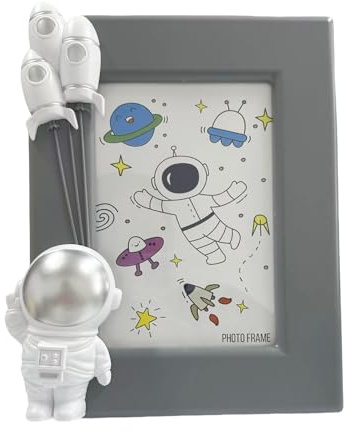 Pofectsty 5x7 Plastic Astronaut Photo Frame 3D Space Picture Frame Set Space Room Decoration (grey vertical)