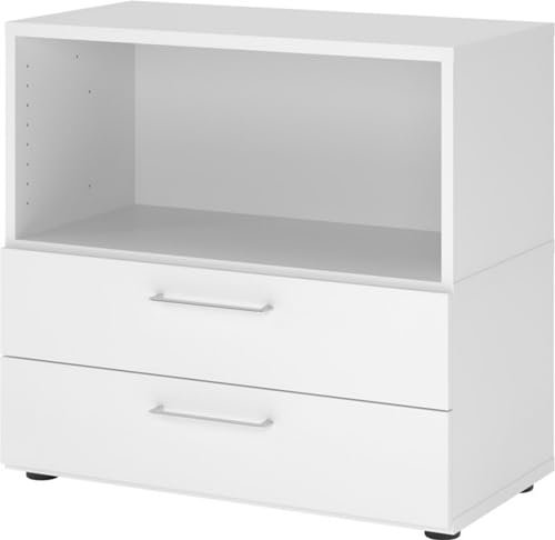bümö Flexi Aktenschrank klein mit 2 Schubladen & 1 Regalfach in weiß, Büroschrank mit werkzeuglosem Schnellmontage-Klicksysten in modularer Bauweise