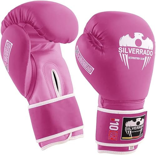 SILVER RADO® Gants de boxe pour entraînement professionnel d'arts martiaux, Muay Thai, Kickboxing, MMA, Sparring, gants de boxe en cuir pour hommes et femmes, 20,4 cm, 35,5 g, rose, 45 g