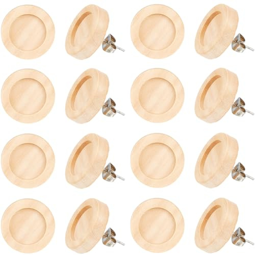 SUNNYCLUE 40 Stück Ohrstecker Rohlinge Aus Holz 12 mm Lünettentablett Ohrringe Cabochon Fassungen Edelstahlstifte Ohrmuttern Flach Rund Braune Natürliche Ohrstecker Aus Holz Für Die Schmuckherstellung