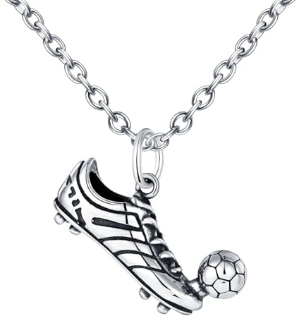 INFINIONLY Kreative Herren Edelstahl Halskette Punk Style Fußball Ketten mit Anhänger mit 55CM Kette Fashion Jungen Teenager Dekoration 2,5X3,2cm Anhänger