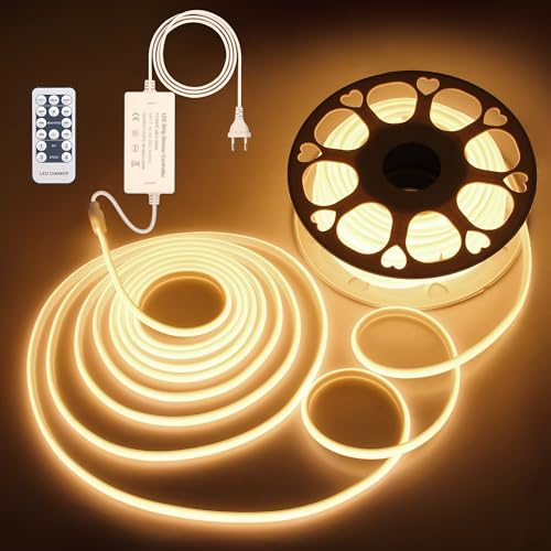 ALITOVE COB LED Streifen 230V Dimmbar Warmweiss 3000K 30M LED Band Wasserdicht 288LEDs/M mit Fernbedienung für Decke Garten Terrasse Pool und Heimdekoration Beleuchtung