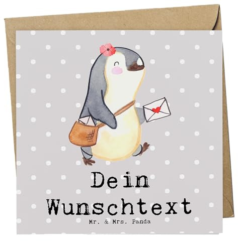 Mr. & Mrs. Panda Personalisierte Postkarte Postbotin Herz - Geschenke, Karte, Grußkarte, personalisiert, Grußkarten, Postlerin, Karten, Briefträgerin, Briefzustellerin, Geschenk