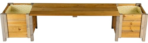 dobar® Green Label Gartenbank Svenja mit Blumenkästen und Schafswolle| Moderne Sitzbank mit Pflanzkästen | Robustes Fichtenholz mit Schutzlasur | Holzbank Massiv | 180 x 40 x 39,5 cm | Natur