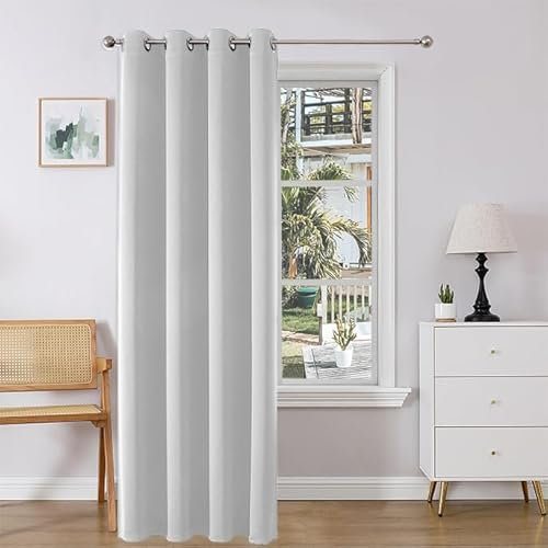 Joydeco Blackout Room Divider Curtains for Sliding Glass Doors 108 Inches Long 1 Panel, Sliding Door Curtains for Patio Bedroom Living Room (Greyish White, 52Wx108L)