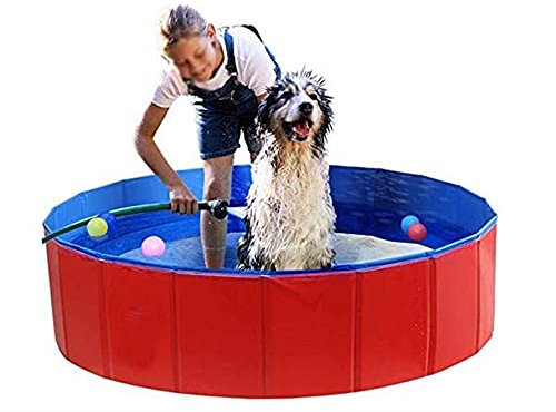 Hundepool, Sommer-Haustierbadewanne, tragbarer Swimmingpool, PVC, Kinderbadewanne, Faltbarer Haustierpoolbedarf (Farbe: Rot, Größe: 30 x 160