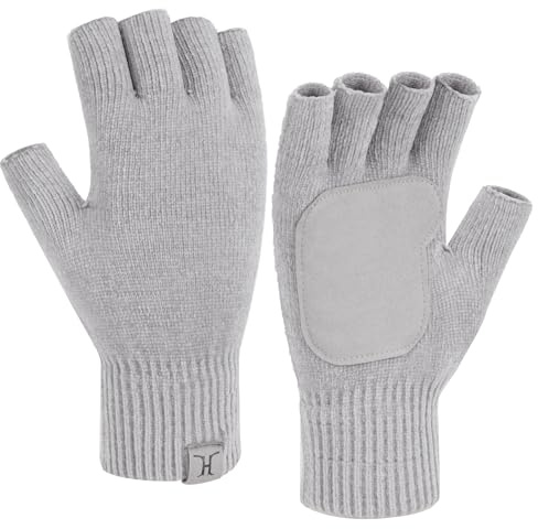 Bequemer Laden Winter Fingerlose Handschuhe Damen Herren Chenille Warm Winterhandschuhe Strickhandschuhe Rutschfeste Fingerhandschuhe Ohne Fingerkuppen Geschenk, Hellgrau