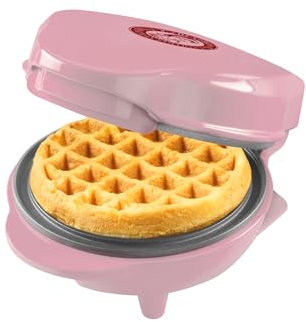 Bestron Mini Gofrera, Christmas Edition, Edición Limitada, Waffle Maker con revestimiento antiadherente, ideal para Navidad, fiestas o como regalo, tamaño del waffle: 10 cm, Color: Rosa mate