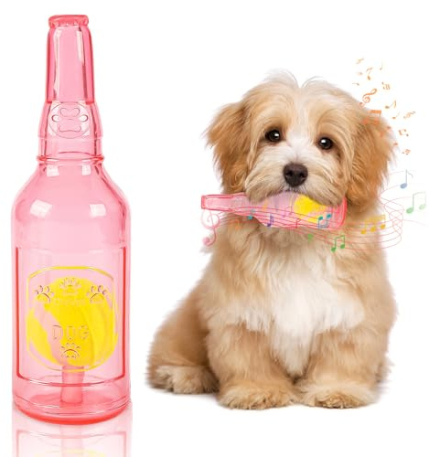 Glirop Dog Chew Toys, Squeaky Dog Toys with Tennis Ball Indestructible Bottle Puppy Toys for Small Medium Large Dog Outdoor Playing Training Chewing Dental Care Teeth Nteractive (Red, Large)