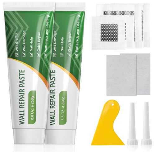 500g Spachtelmasse Weiß Innen & 2 Trockenbau Flicken Wandreparaturcreme Set mit 1 x Spachtel, 2 x Tüllen & Schleifpapier für die schnelle Reparatur von Rissen