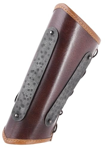 Battle-Merchant Leder Armschützer Arnulf mit Metalldetails, braun, Paar