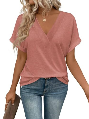 Cuptacc Womens Tops V Neck T Shirts for Women Short Sleeve Solid Color Casual Summer Tee Shirt
