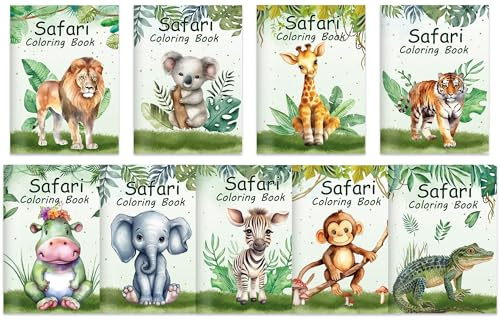 9 Pcs Mini Malbücher Bulk Dschungel Safari Tiere Party Füller Mit Stiften Kleine Aktivitätsbücher Mit Elefant Löwe Zerb Giraffe Party Favors Birthday Supplies