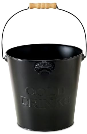 Zink Ishink med integrerad flasköppnare, svart metallkylare, 22 cm med trähandtag, ishink, flaskkylare, vinkylare, champagnsskål, dryckesbricka, isbitshållare